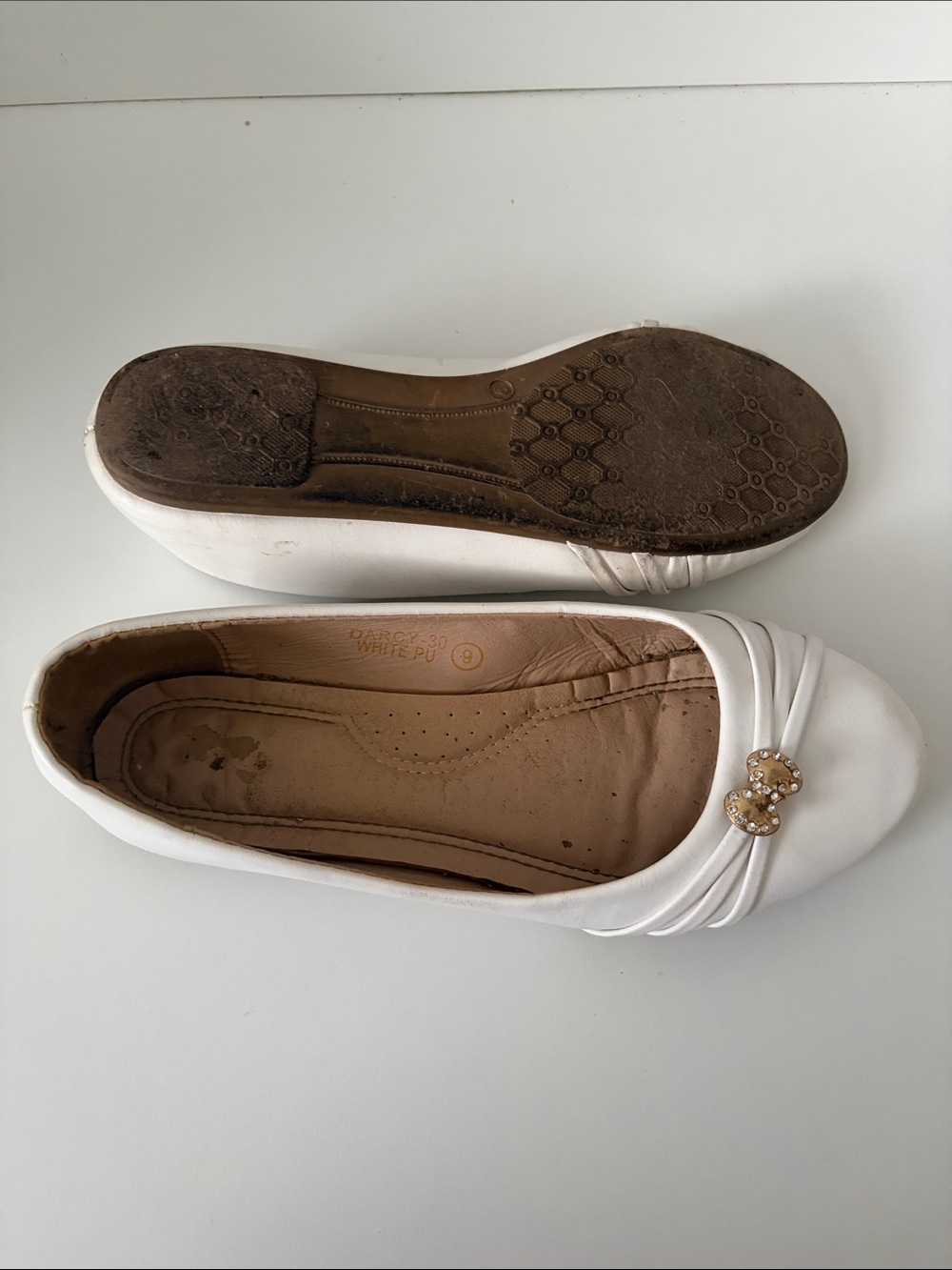 White Women's Ballet Flats with Gold Accent - Picture 3 of 4